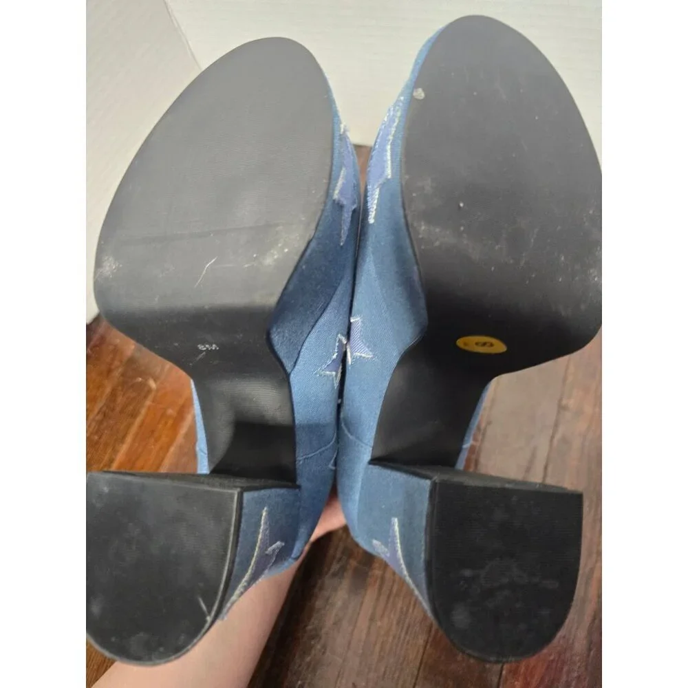 Dolls Kill Sugar Thrillz Shoot For the Stars Playhaus Platforms Denim sz 8
